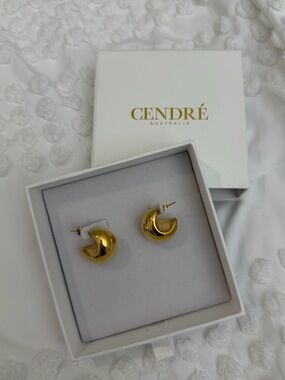 Cendre Bobbi Crescent Earrings Gold Teardrop with Box